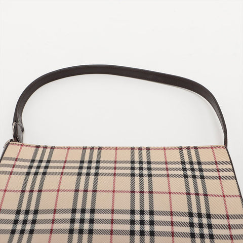 BURBERRY Check Canvas Shoulder Bag Brown WS15713