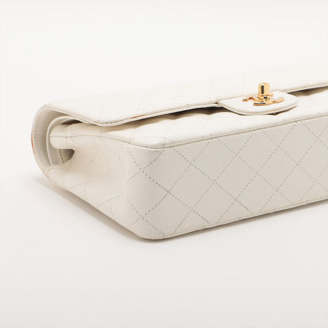 CHANEL No. 9 Double Flap Caviar Matelasse 9.8" 2004-2005 Shoulder Bag white WS15718