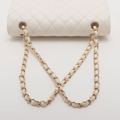 CHANEL No. 9 Double Flap Caviar Matelasse 9.8" 2004-2005 Shoulder Bag white WS15718