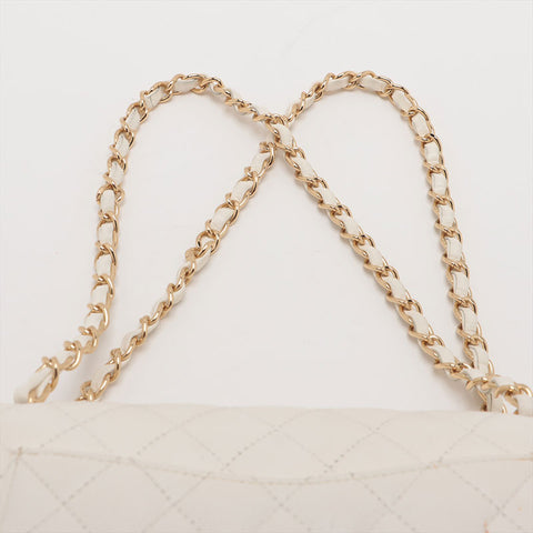 CHANEL No. 9 Double Flap Caviar Matelasse 9.8" 2004-2005 Shoulder Bag white WS15718