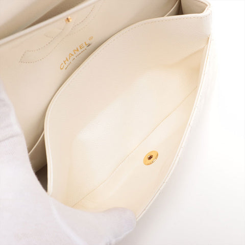 CHANEL No. 9 Double Flap Caviar Matelasse 9.8" 2004-2005 Shoulder Bag white WS15718