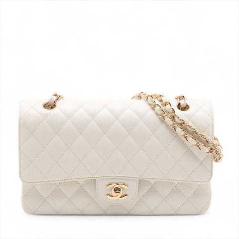 CHANEL No. 9 Double Flap Caviar Matelasse 9.8" 2004-2005 Shoulder Bag white WS15718