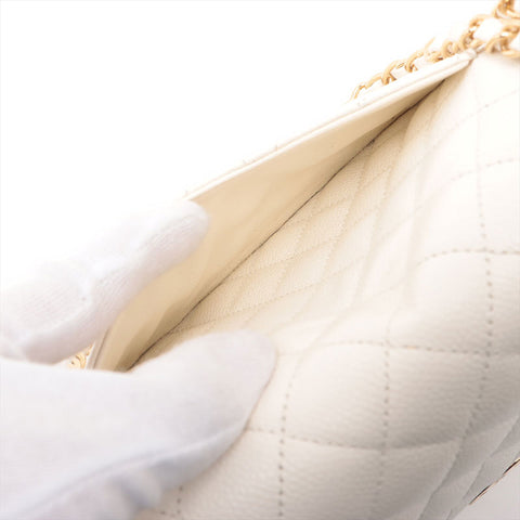 CHANEL No. 9 Double Flap Caviar Matelasse 9.8" 2004-2005 Shoulder Bag white WS15718