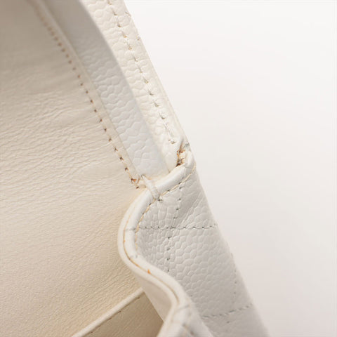 CHANEL No. 9 Double Flap Caviar Matelasse 9.8" 2004-2005 Shoulder Bag white WS15718
