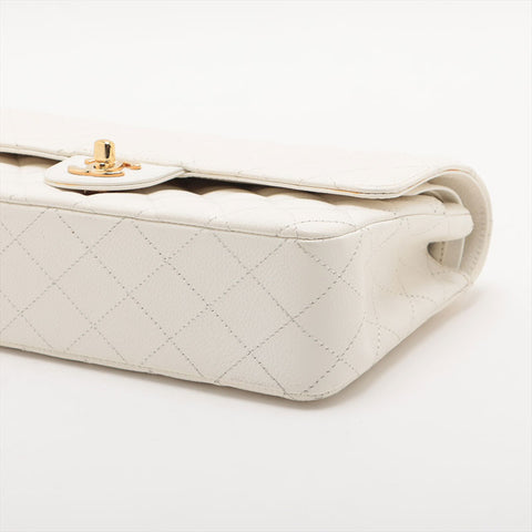 CHANEL No. 9 Double Flap Caviar Matelasse 9.8" 2004-2005 Shoulder Bag white WS15718