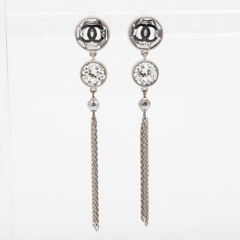 CHANEL A18B 2018 COCO Mark Drop Chain Earring Silver WS15725