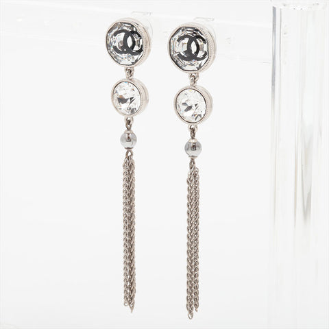 CHANEL A18B 2018 COCO Mark Drop Chain Earring Silver WS15725