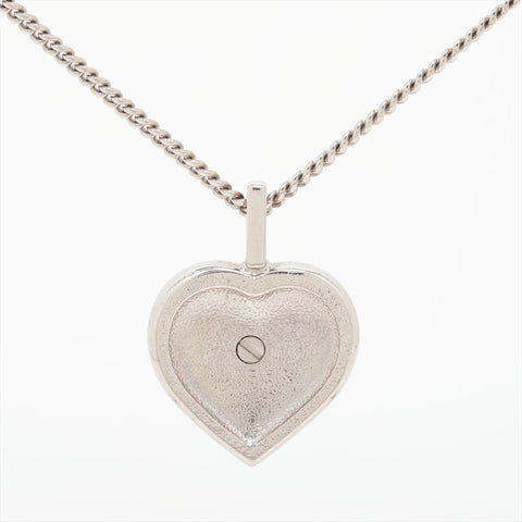 CHANEL B23B 2023 COCO Mark Pearl Heart Rhinestone Necklace Silver WS15739