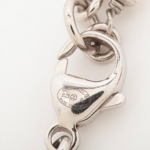 CHANEL B23B 2023 COCO Mark Pearl Heart Rhinestone Necklace Silver WS15739