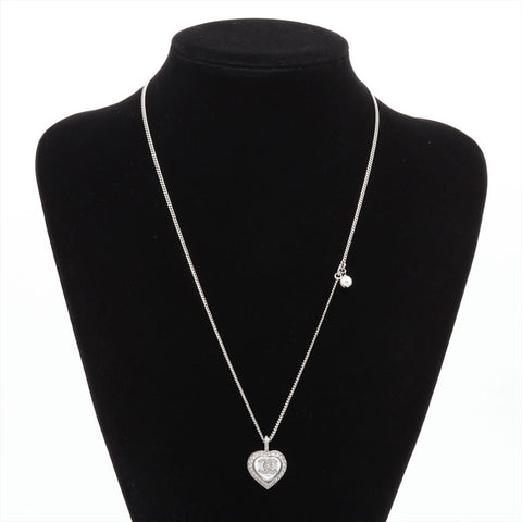 CHANEL B23B 2023 COCO Mark Pearl Heart Rhinestone Necklace Silver WS15739