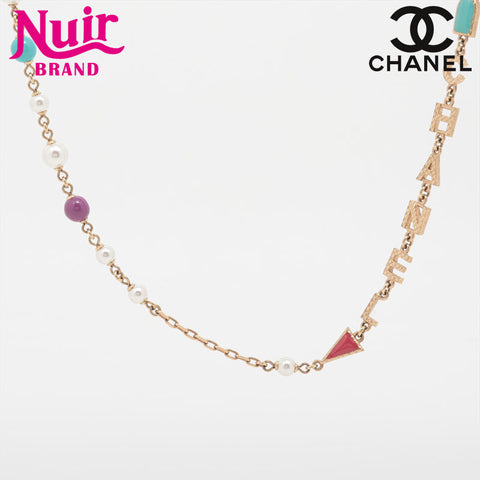 CHANEL A17P 2017 Logo Multicolor Stone Long Necklace gold WS15740