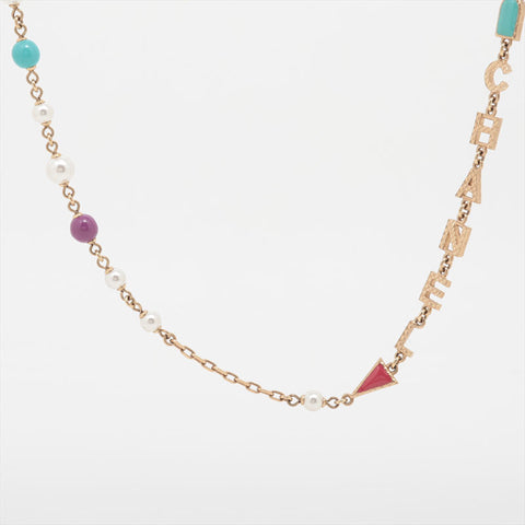 CHANEL A17P 2017 Logo Multicolor Stone Long Necklace gold WS15740