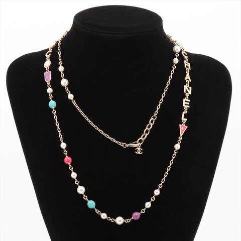 CHANEL A17P 2017 Logo Multicolor Stone Long Necklace gold WS15740