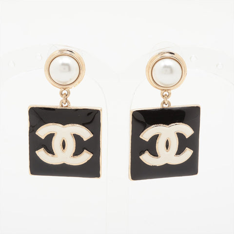 シャネル CHANEL B22A 2022 ココマーク ドロップ スクエア ピアス ブラック WS15743