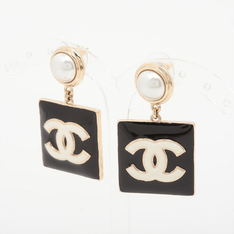 シャネル CHANEL B22A 2022 ココマーク ドロップ スクエア ピアス ブラック WS15743