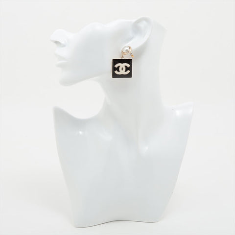 シャネル CHANEL B22A 2022 ココマーク ドロップ スクエア ピアス ブラック WS15743