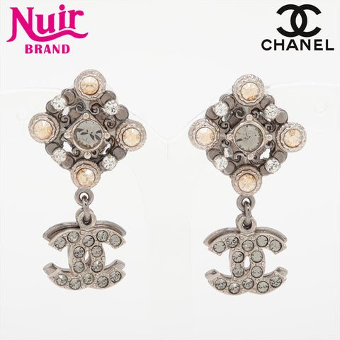 CHANEL 08P 2008 COCO Mark Rhinestone Earring Silver WS15746