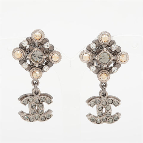 CHANEL 08P 2008 COCO Mark Rhinestone Earring Silver WS15746