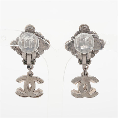 CHANEL 08P 2008 COCO Mark Rhinestone Earring Silver WS15746