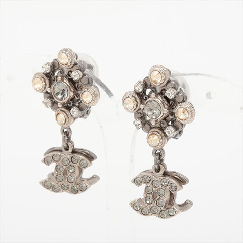 CHANEL 08P 2008 COCO Mark Rhinestone Earring Silver WS15746