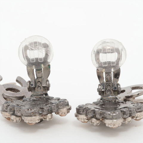 CHANEL 08P 2008 COCO Mark Rhinestone Earring Silver WS15746