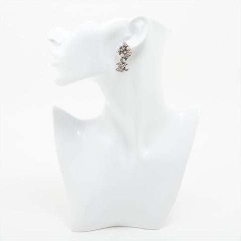 CHANEL 08P 2008 COCO Mark Rhinestone Earring Silver WS15746