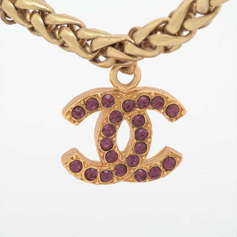 CHANEL 1970-1980s Stone Long COCO Mark Necklace purple WS15756