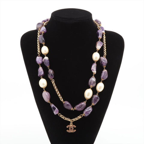 CHANEL 1970-1980s Stone Long COCO Mark Necklace purple WS15756