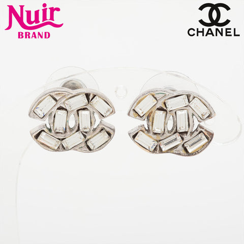 CHANEL 01P 2001 COCO Mark Rhinestone Pierce Silver WS15763