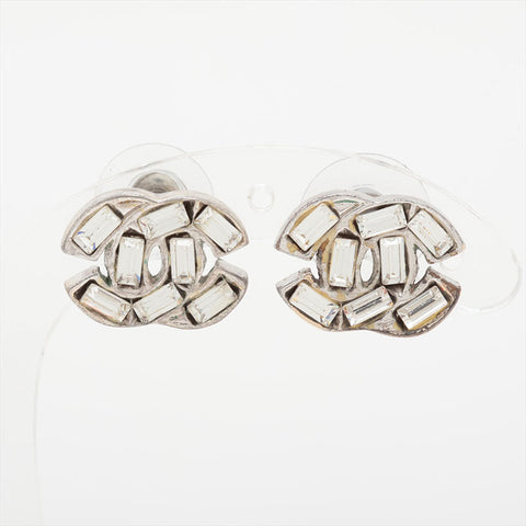 CHANEL 01P 2001 COCO Mark Rhinestone Pierce Silver WS15763