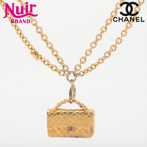 CHANEL 1970-1990s Classic Flap Matelasse Chain Necklace gold WS15768