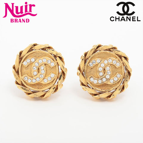CHANEL 2cc3 1988 CC Mark Coin Rhinestone Earring gold WS15770
