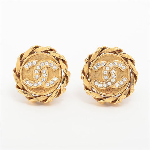 CHANEL 2cc3 1988 CC Mark Coin Rhinestone Earring gold WS15770