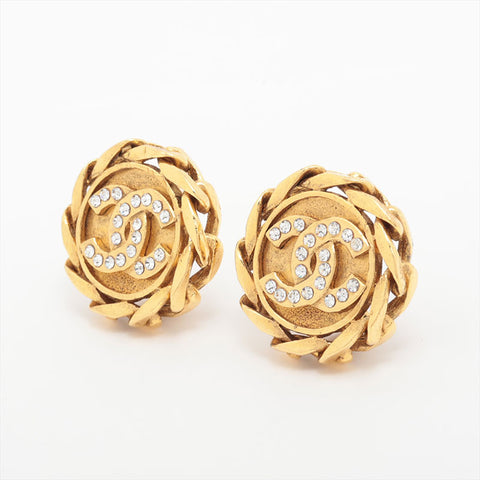 CHANEL 2cc3 1988 CC Mark Coin Rhinestone Earring gold WS15770