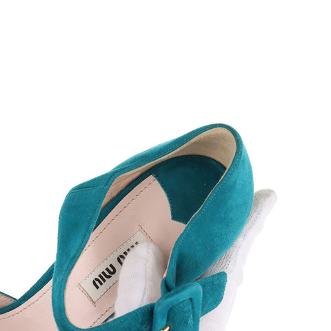Miu Miu Size: 38.5 Thick sole Suede Open toe Sandals Blue green WS15779