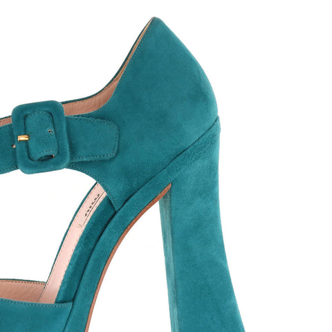 Miu Miu Size: 38.5 Thick sole Suede Open toe Sandals Blue green WS15779