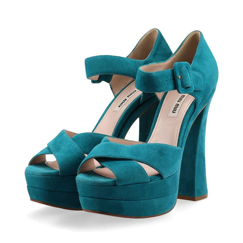 Miu Miu Size: 38.5 Thick sole Suede Open toe Sandals Blue green WS15779