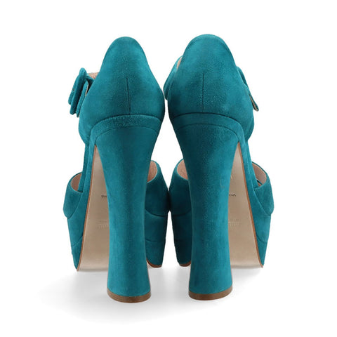 Miu Miu Size: 38.5 Thick sole Suede Open toe Sandals Blue green WS15779