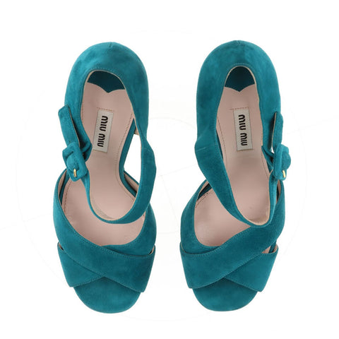 Miu Miu Size: 38.5 Thick sole Suede Open toe Sandals Blue green WS15779