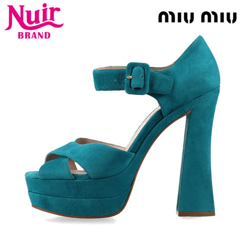 Miu Miu Size: 38.5 Thick sole Suede Open toe Sandals Blue green WS15779