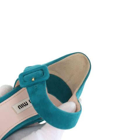 Miu Miu Size: 38.5 Thick sole Suede Open toe Sandals Blue green WS15779