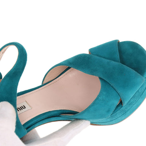 Miu Miu Size: 38.5 Thick sole Suede Open toe Sandals Blue green WS15779