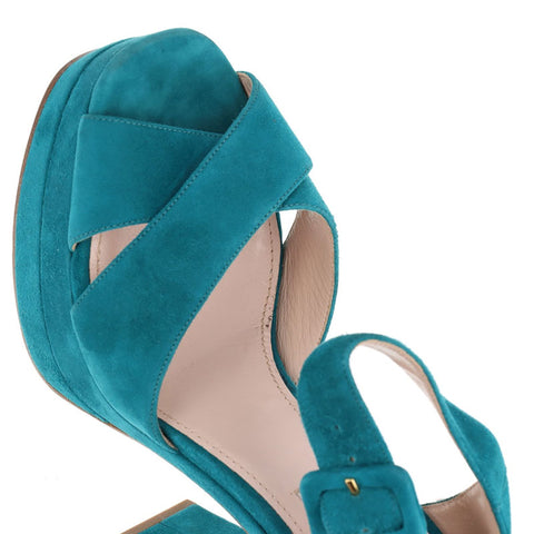 Miu Miu Size: 38.5 Thick sole Suede Open toe Sandals Blue green WS15779