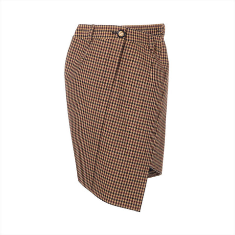 BALENCIAGA Size: 34 Checked Tight Asymmetrical Logo Button Wool 2019 skirt beige WS15782