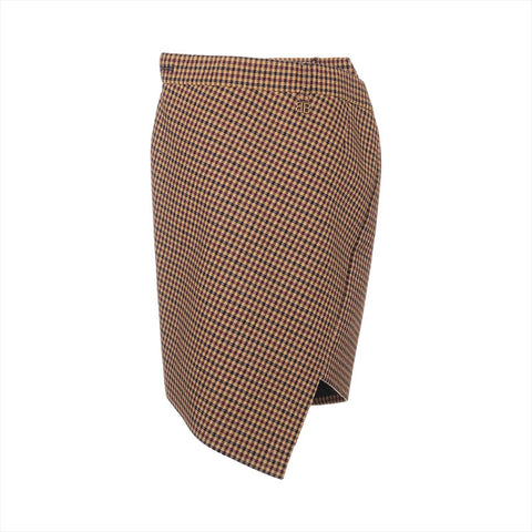 BALENCIAGA Size: 34 Checked Tight Asymmetrical Logo Button Wool 2019 skirt beige WS15782