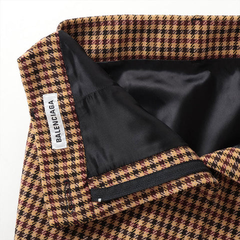 BALENCIAGA Size: 34 Checked Tight Asymmetrical Logo Button Wool 2019 skirt beige WS15782