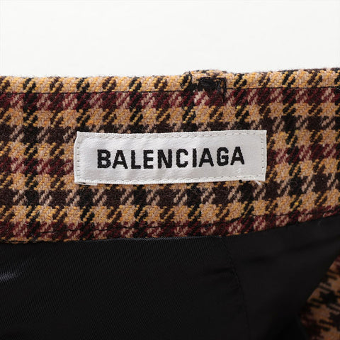 BALENCIAGA Size: 34 Checked Tight Asymmetrical Logo Button Wool 2019 skirt beige WS15782