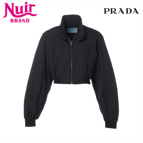 PRADA Size: 38 Cotton Short Cropped Bag Triangle Logo Jacket black WS15783