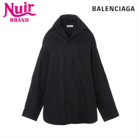 BALENCIAGA Size: L Cotton Back Logo Lifted Collar Shirt 22AW Long sleeve shirt black WS15798