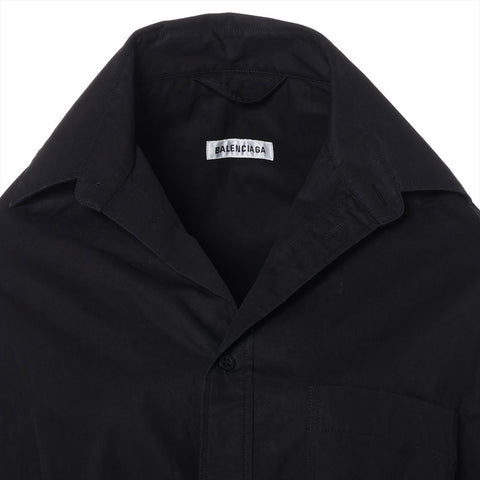 BALENCIAGA Size: L Cotton Back Logo Lifted Collar Shirt 22AW Long sleeve shirt black WS15798